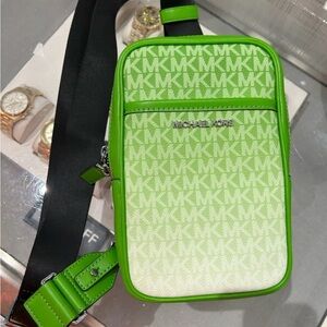 Michael Kors Cooper Medium KORS Logo Sling Pack NWT green logo